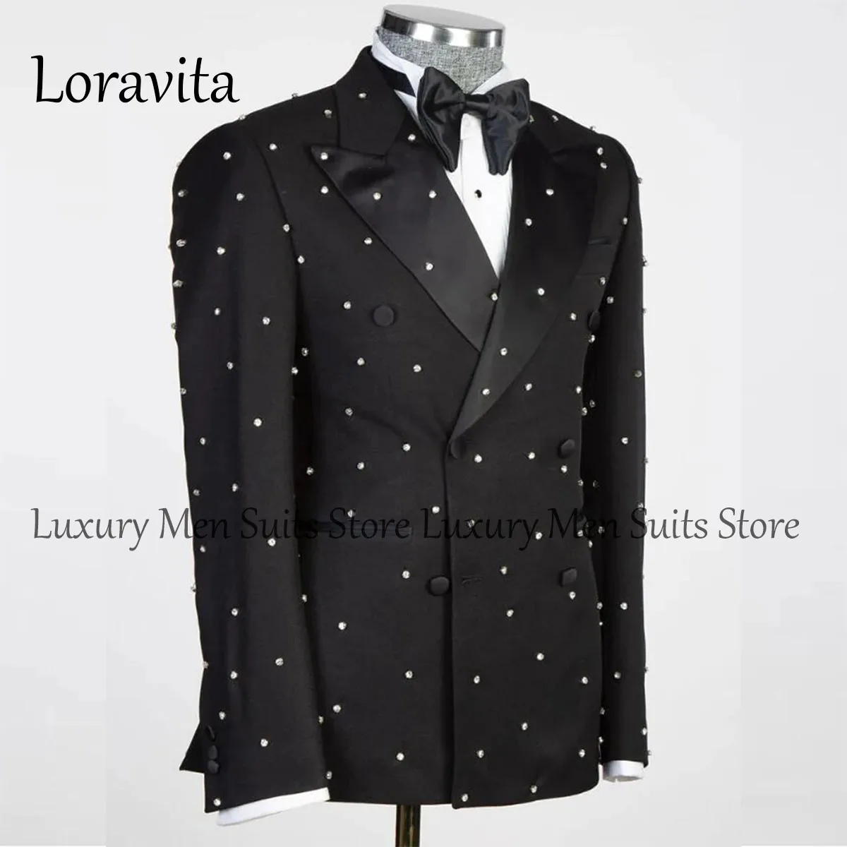 Sparkly Crystals Men Suits Wedding Tuxedos 2 Pieces Sets Double Breasted Bridegroom Prom Blazers Terno Masculinos Completo