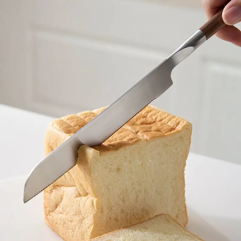 Knife Stainless Steel Serrated Creative Household Kitchen Baking Tools Multifunction Toast Cake Slicing Knife Walnut Long Han butter knife