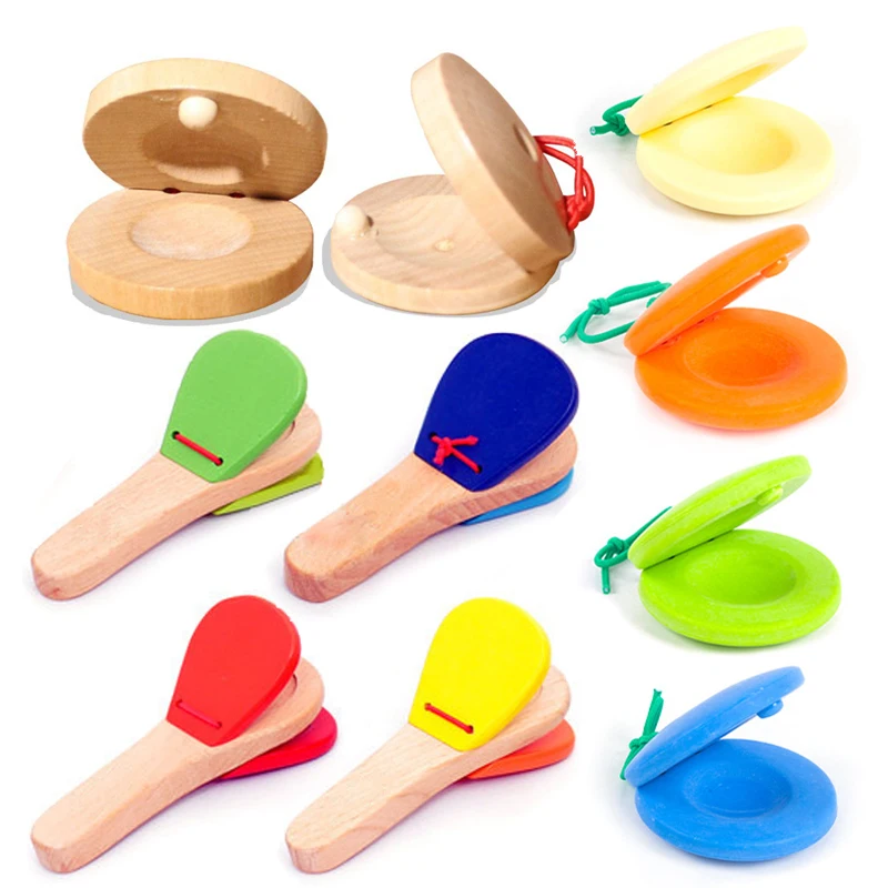 1pc Castanets Orff Percussion Instrument Wooden Color Baby Puzzle Music Toys Castanets music toys Music Perception Children Entertainment Toy TMZ