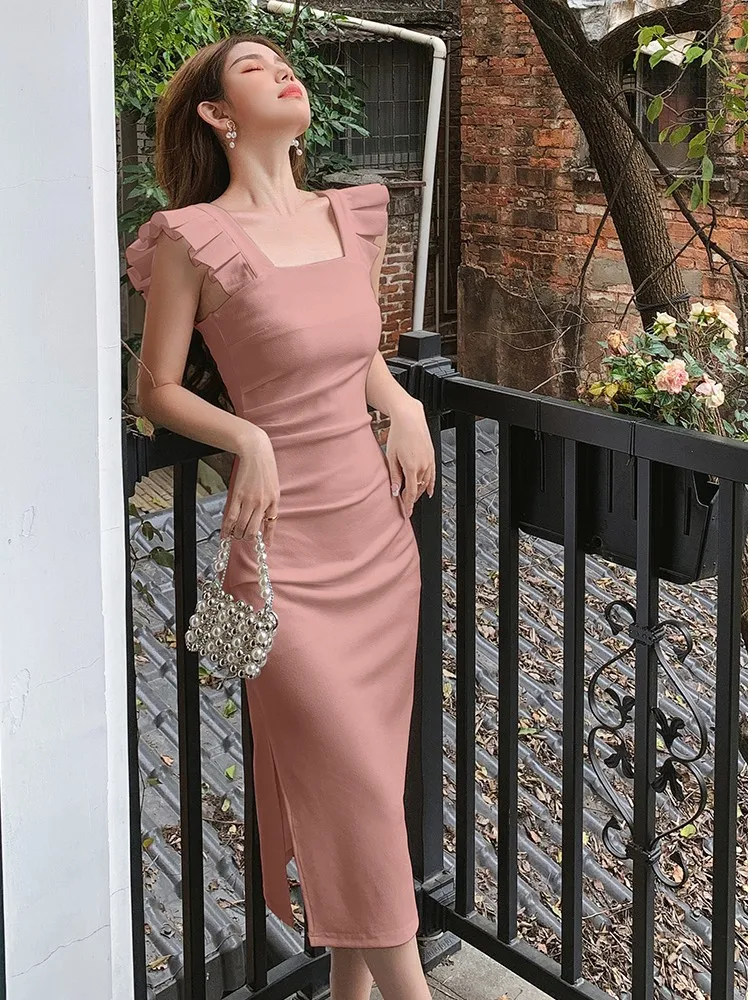 Elegant Office Bodycon Dresses For Women 2023 Summer Solid