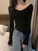 Women's V-Ne Knitted Base irt Slim Fit Inner Wear Sweater Autumn New Design Sense Split Commute Sle Long Sve