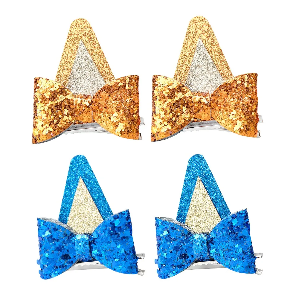 Hair Accessories Dog Ears Hair Bow Clips Toddler Kids Glitter Hairpins Children Costume Girls Bows Hairpin Halloween Party 2Pcs