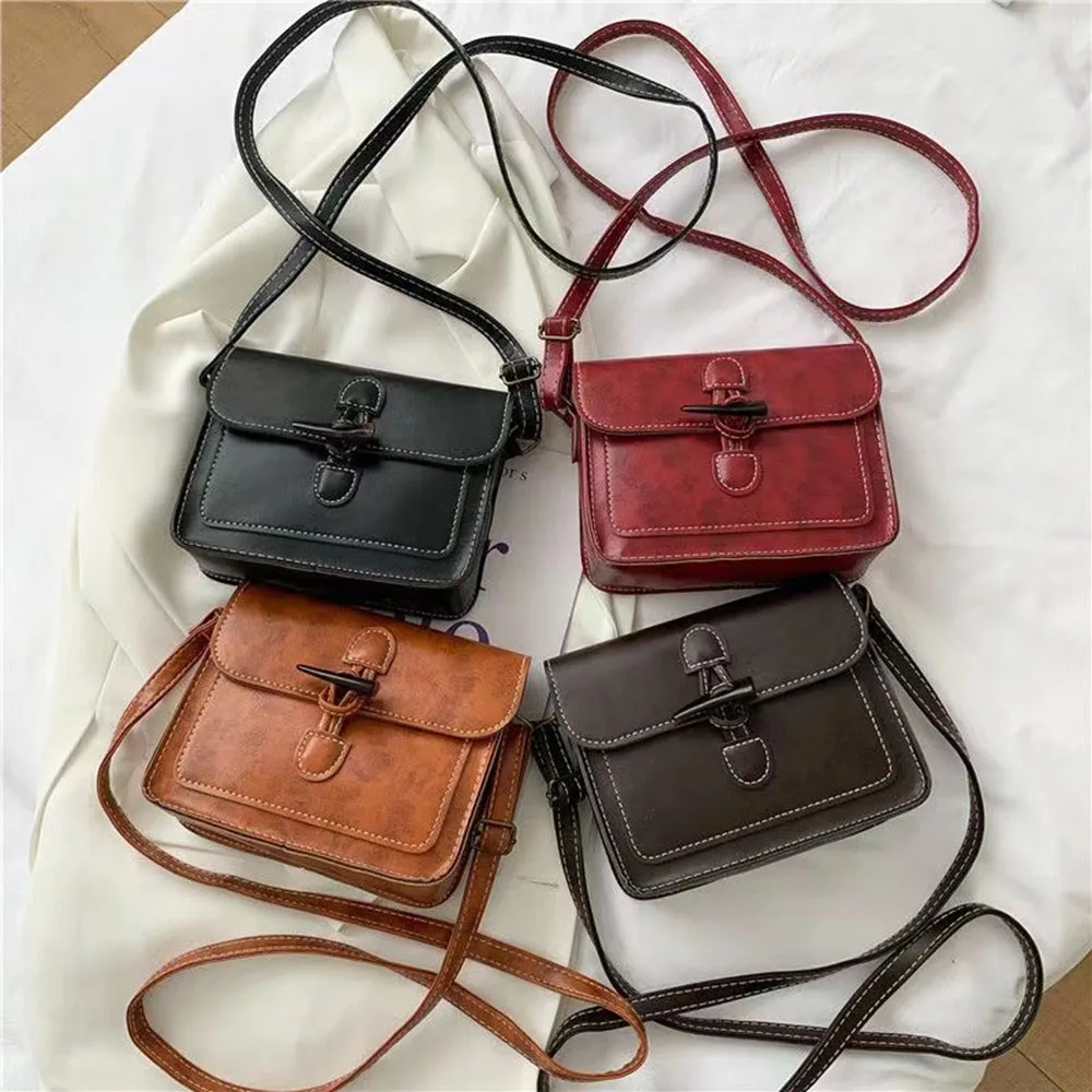 

Literary Retro Soft Leather Bag Small Leather Bags Students Small Square Bags Female Mori System Single Shoulder Crossbody Bag