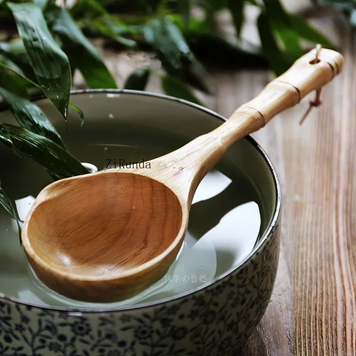 *Beech Scoop Solid Wood Short Handle Rice Scoop Water Bath Sauna Kitchen Bucket Spoon