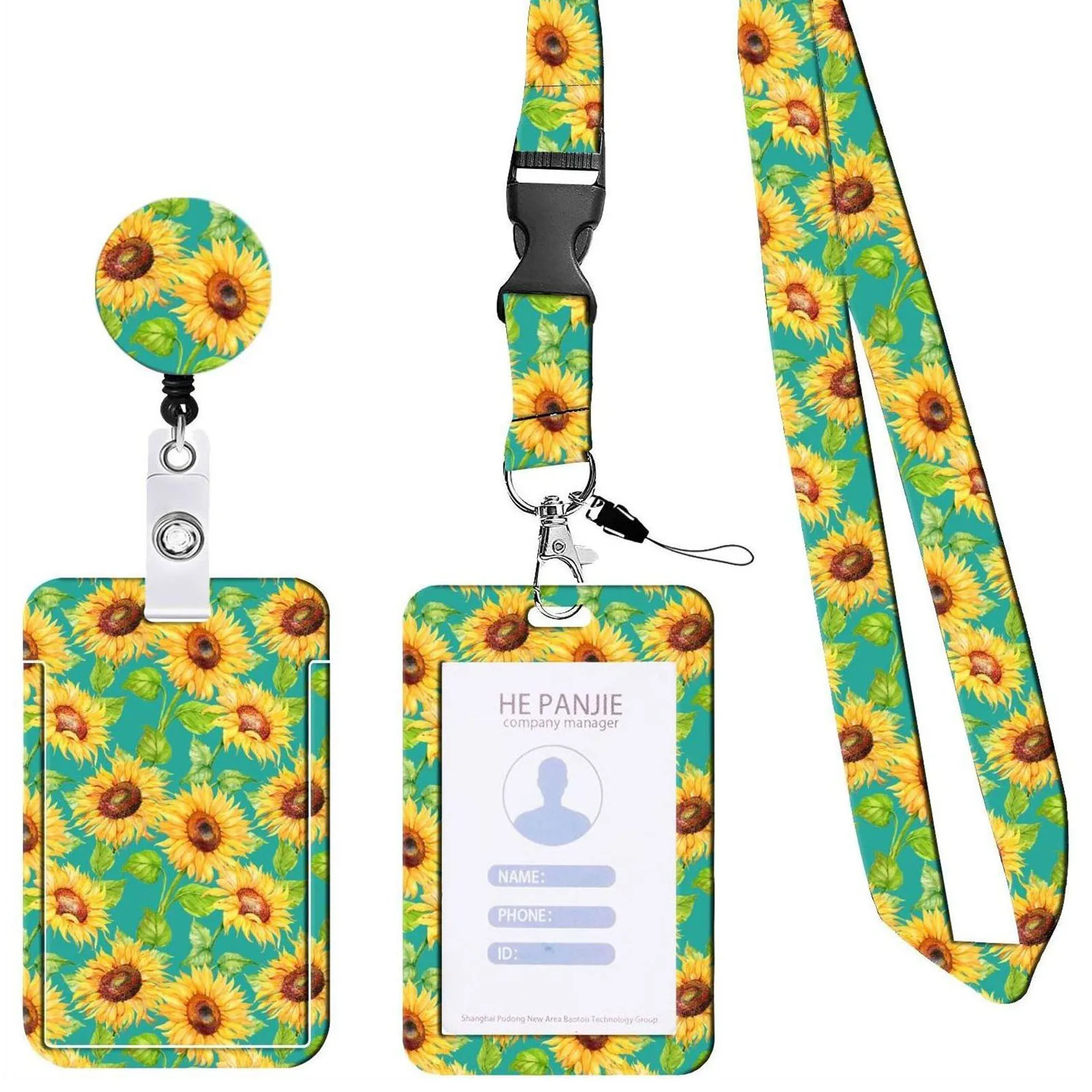 

Neck Strap Clear Window Dustproof Retractable Reel Keys Waterproof Vertical Vintage Sunflower Office School Badge Holder