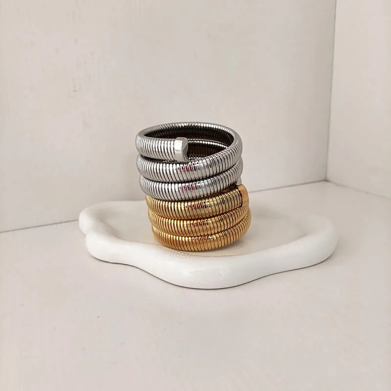 Elastic 3 layered chunky bangles for women stainless steel bangles statement stainless steel jewelry new in non tarnish 2024 4