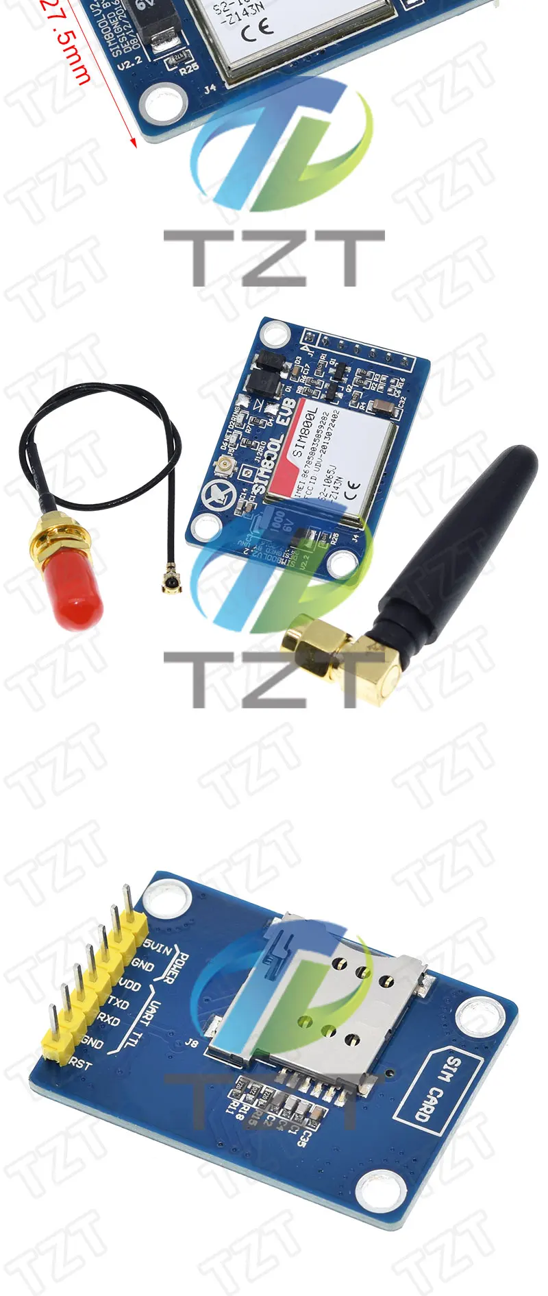 TZT SIM800L V2.0 5V GSM/GPRS Modul Quad-Band mit Antennenkabelkappe – Detail 3