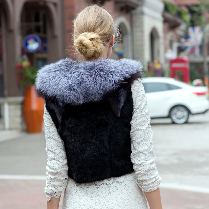 Mink Fur Grass Women's Warm Vest Coat European and American Whole Skin Fox Head Grass Tank Top Coat