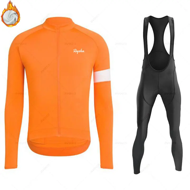 

2024 Rapha Winter Thermal Fleece Set Cycling Clothes Mens Jersey Sport Riding Bike MTB Clothing Bib Pants Warm Ropa Ciclismo