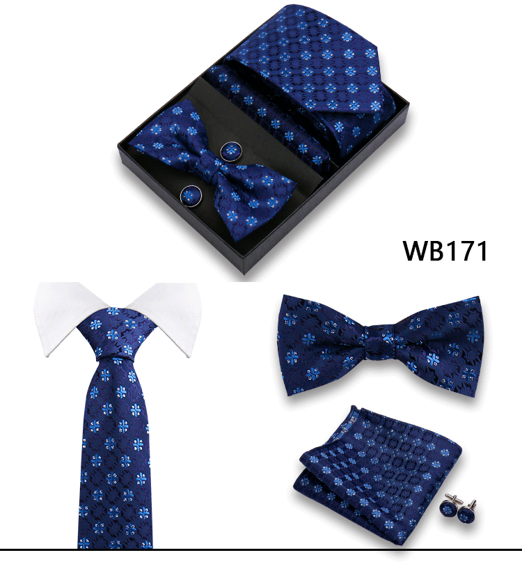 Herren-Krawatte in Geschenkbox, Fliege und Einstecktuch, Manschettenknöpfe-Set für Männer, Hochzeit, Business, formeller Anzug, individuelle Krawatte, Gravata-Geschenkset – Detail 11