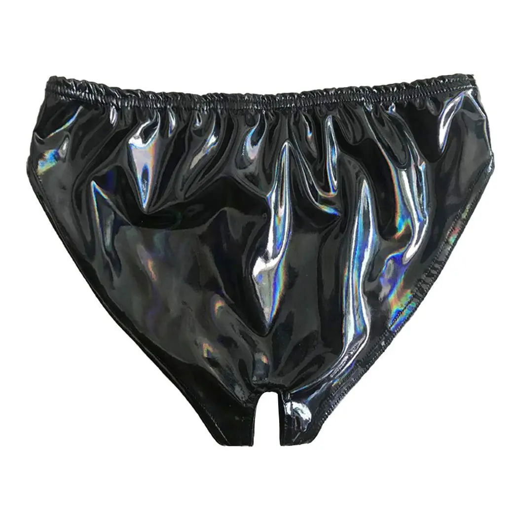 Women Lady Sexy Shorts Open Crotch Nightclub Briefs Underwear Glossy Faux Leather