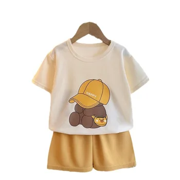 ملابس الأطفال الأم الاطفال ملابس الأطفال مجموعات الأولاد تي شيرت السراويل الصيف القطن قصير الأكمام بدلة على الموضة 2 قطعة 5