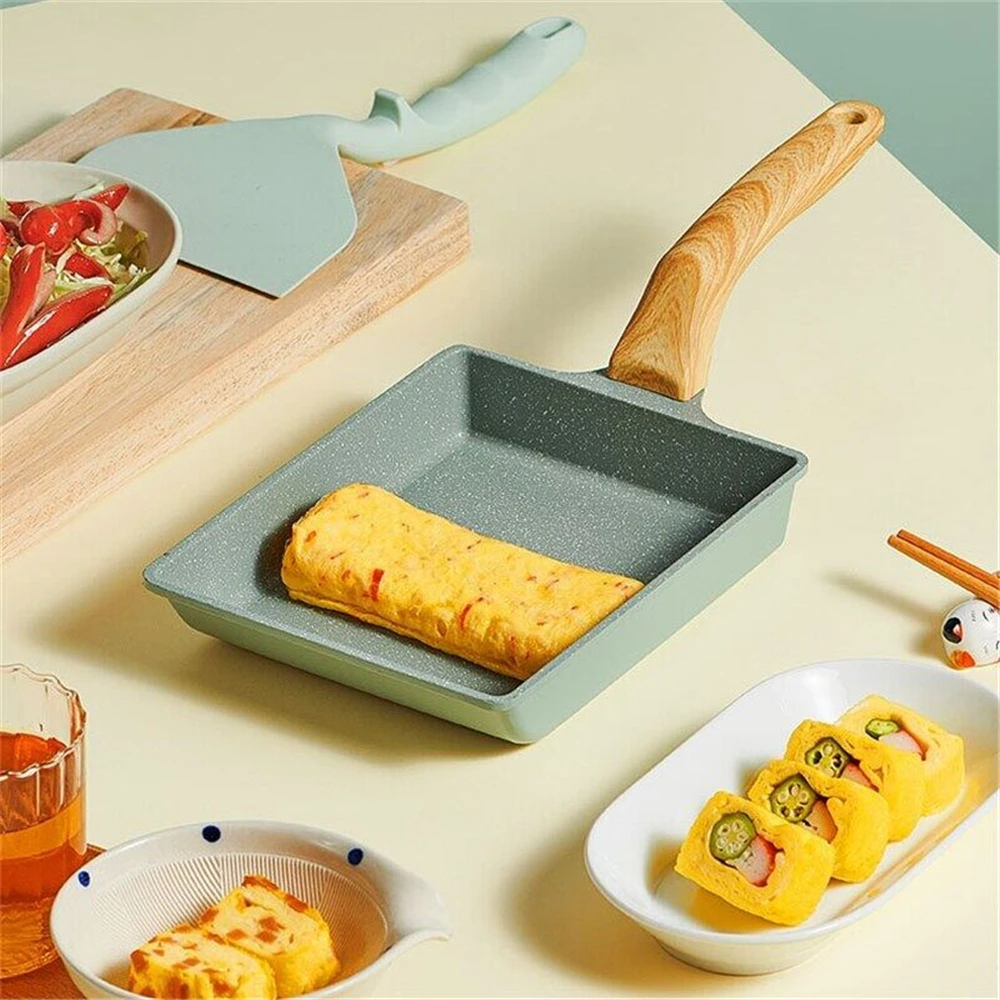 Sartén antiadherente verde de 15x20cm, tortillas japonesas Tamagoyaki, utensilios de cocina para hacer tortitas de huevo de aleación de aluminio - 100 cosas bonitas para la casa