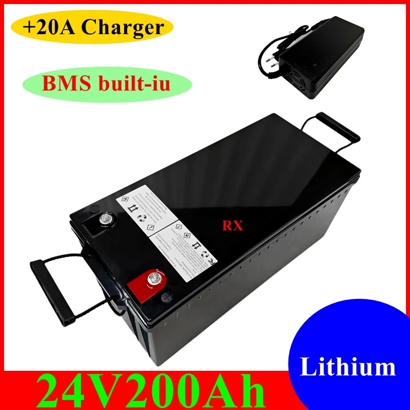Rechargeable 24V 200Ah lithium li ion battery pack with bms for 2500W ...