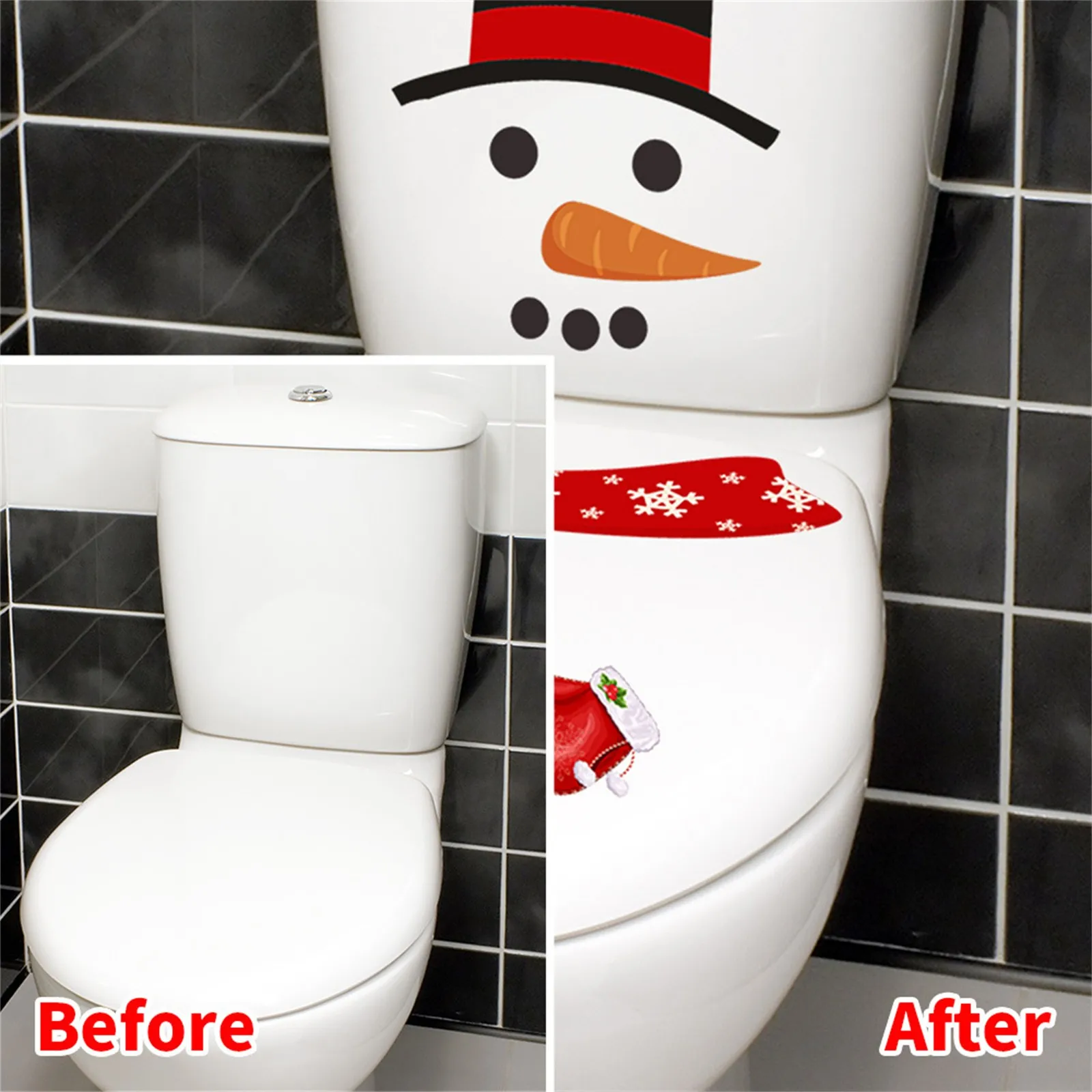 Christmas Snowman Toilet Decoration Self-adhesive Wall Stickers PVC Bathroom Cross Border Straight Toilet Stickers
