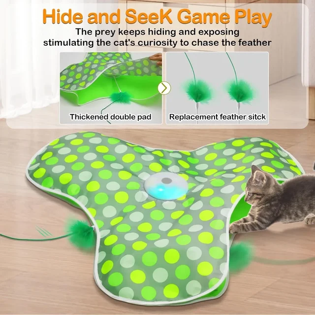 Smart Cat Toys Interactive Hide and Seek Cat Toy with Mouse Squeaky Motion Activated Moving Concealed Feathers Kitten Teaser Toy 2