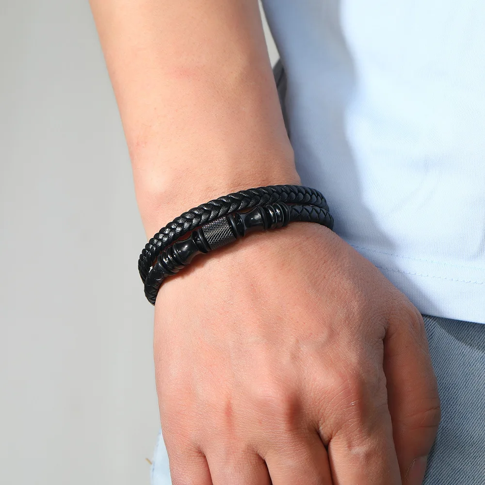 Leather Bracelet Trendy Leather Bracelets Men Stainless Steel Multilayer Braided Rope Bracelets For Male Jewelry Pulsera Hombre
