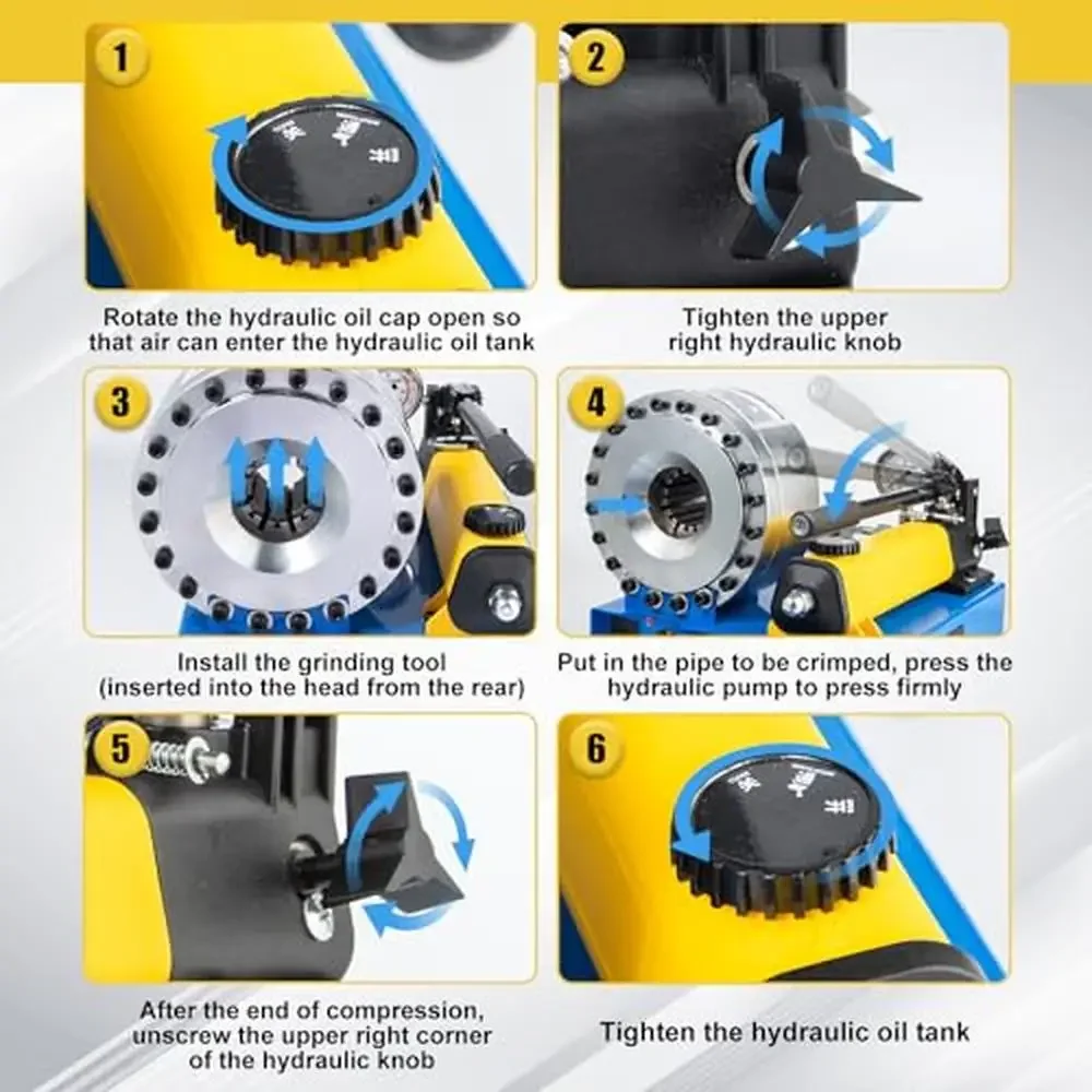 Hydraulic Hose Crimper 95 Tons Crimping Pressure Precision Limiter 8 Sets of Dies 5
