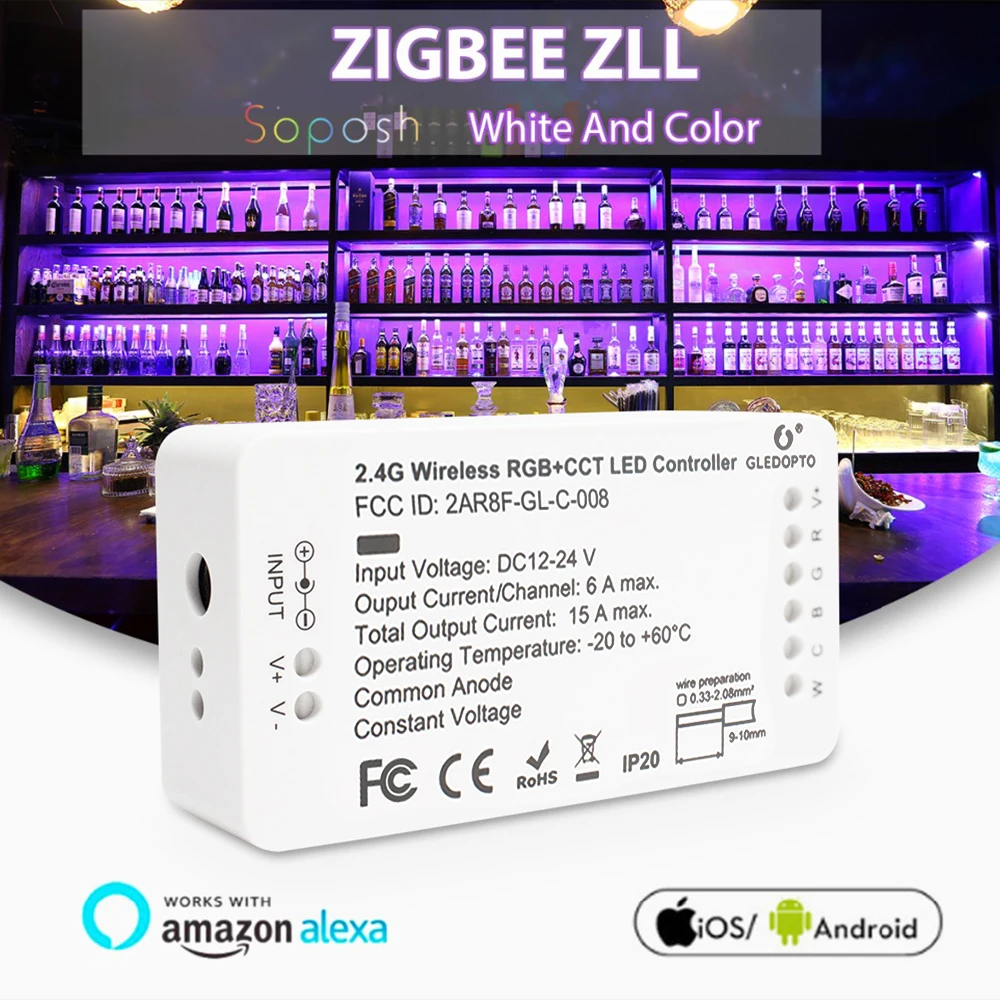 GLEDOPTO ZigBee ZLL 12V-24VDC RGBCCT LED Strip light Controller APP Voice Control Work with Echo Plus SmartThing Tuya Smart Life josef albers life and work