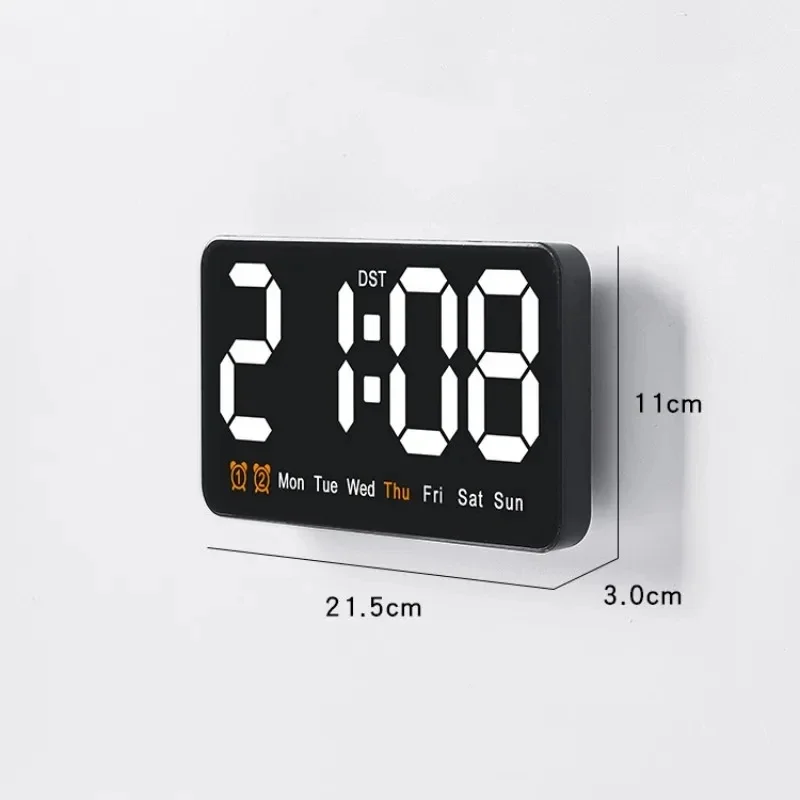 Digital Wall Clock Voice Control Large Temperature Date Week DST Snooze 12/24H Dual Alarm Wall-mounted LED