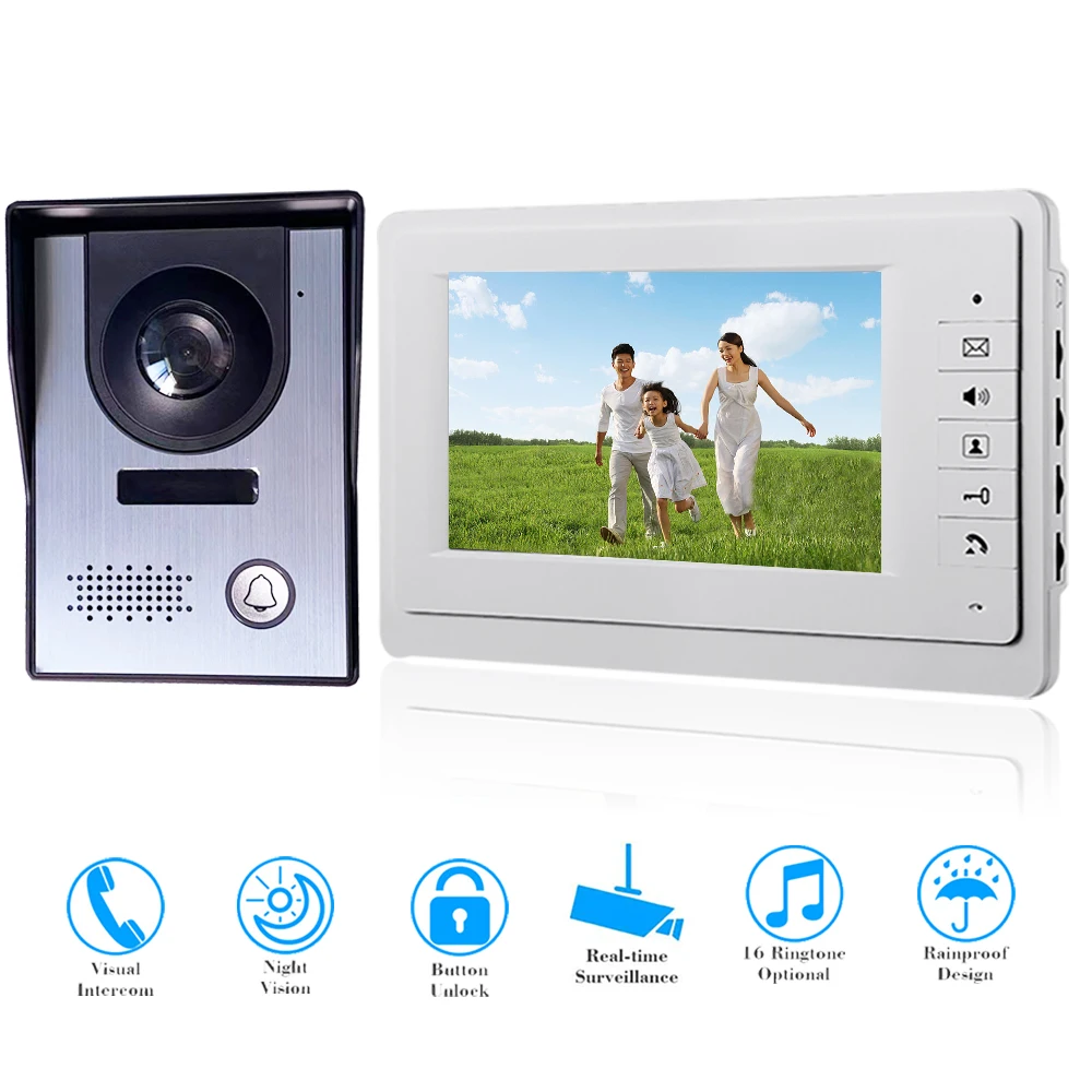 

NEW Video Intercom System 7 Inches Video Doorbell Door System Kits Support Unlock Monitoring for Villa Home Office Apartment