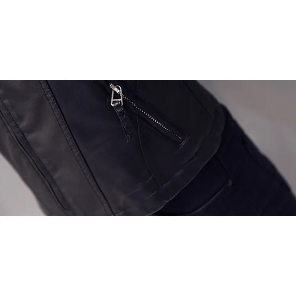 Long sleeved short washed slim fit 2024 spring and autumn zipper stand collar commuting PU leather jacket_voghion.com