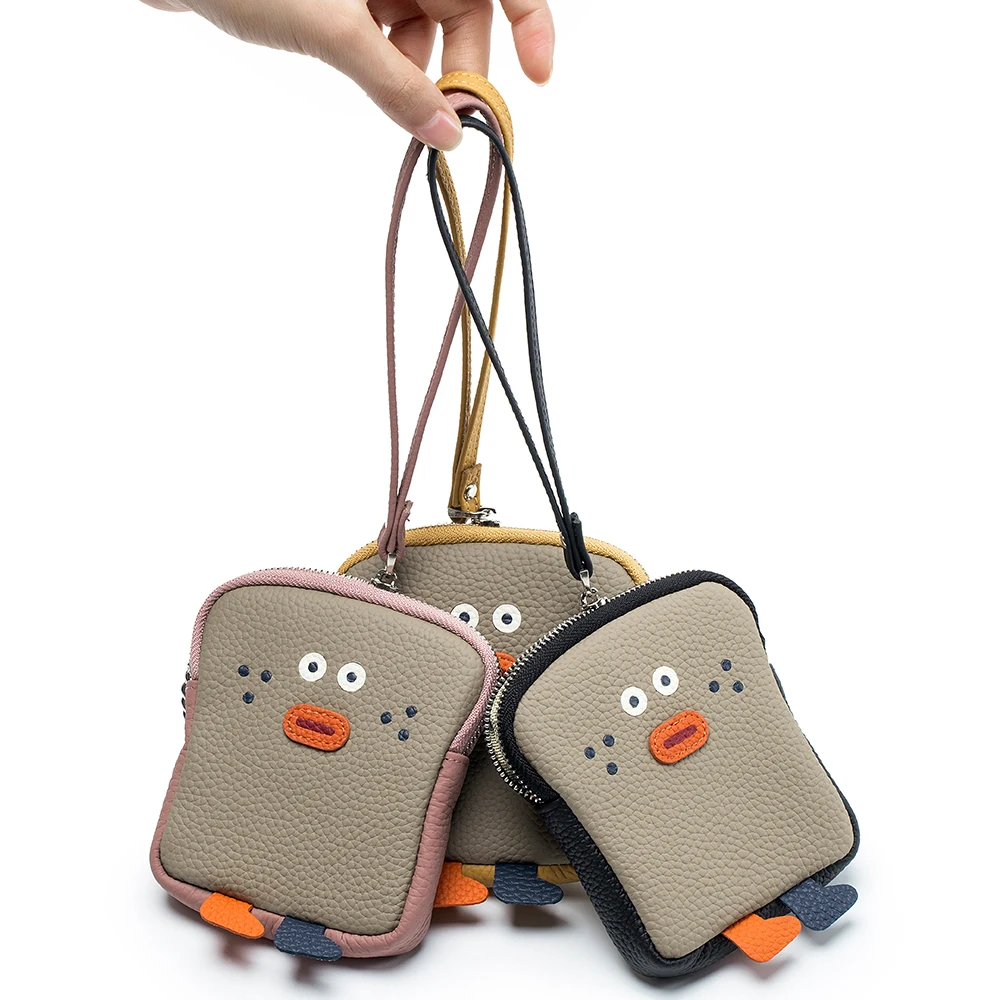 Creative leather toast zero purse handbag cartoon color bag portable ultra-thin wrist bump receive package