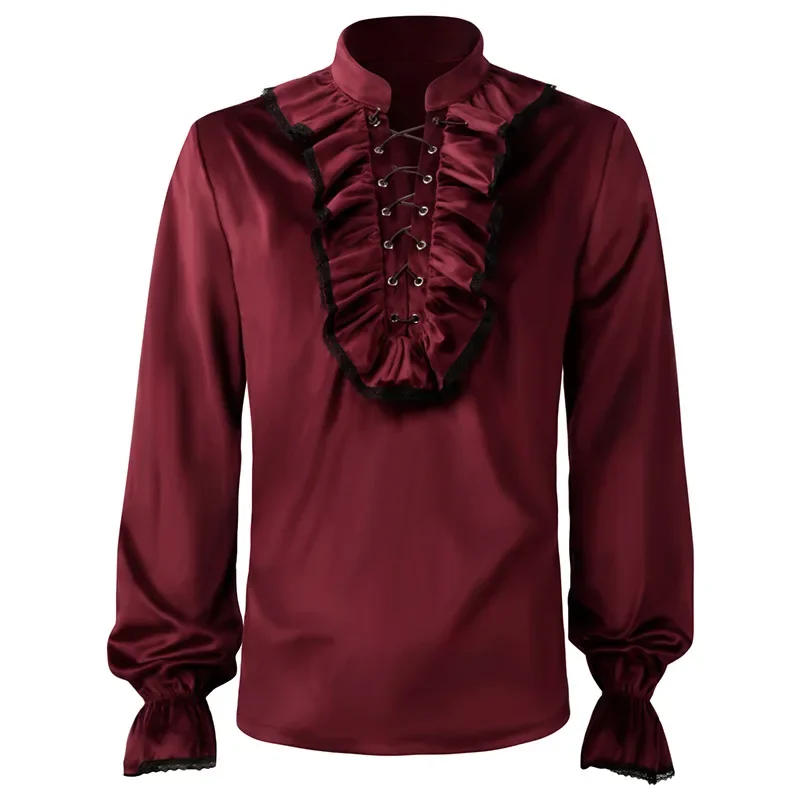 

Euro-american men's ruffled shirt medieval clothing steampunk victorian top