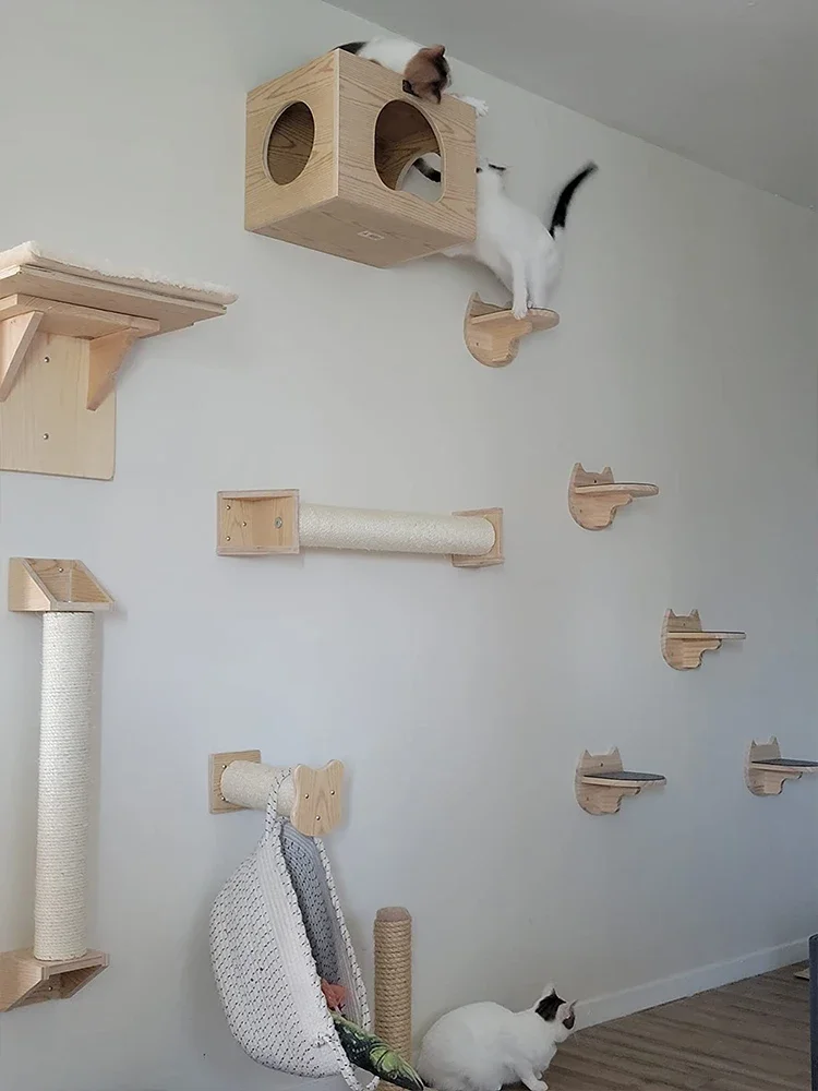 Wall-Mounted Cat Climbing Shelf with Sisal Scratching Post and Sleeping Perch