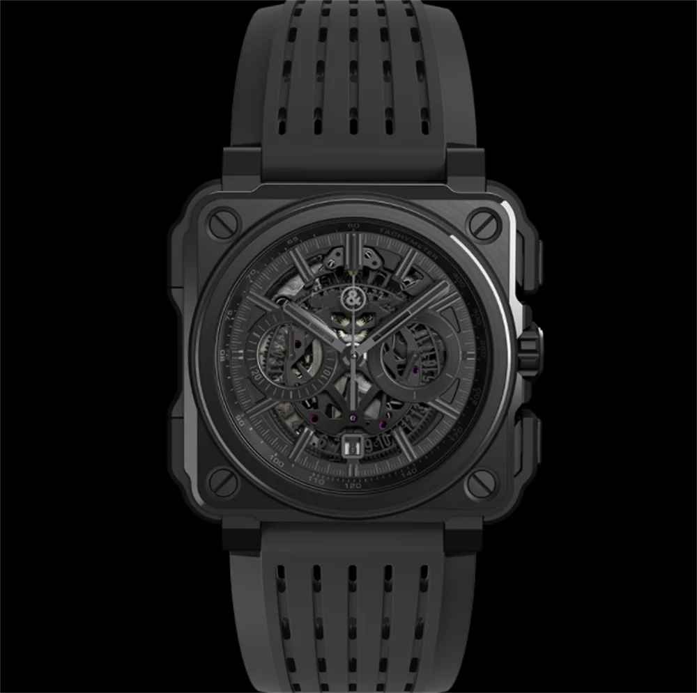 2022 Brand New BR Luxury Sport Quartz Bell Multifunction 6 Pins Watch Bussiness  Man Rubber Man Calendar Ross Square Wristwatch