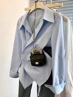 Designer Irregular Long sleeve Polo Shirt Women Tunic White Elegant Basic Top Blouse Ladies Fashion Work Wear Shirts - Image 3