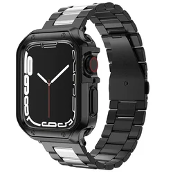 Premium TPU Protector Case with Metal Strap - Stainless Steel Bracelet for Apple Watch Ultra Band (Black Silver)