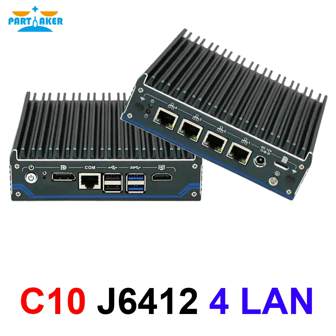 Partaker Router Morbido Senza Ventola Intel J6412 Mini Pc Micro Firewall 4 X Intel I225-V 2.5G Lan Hdmi Dp Opnsense Firewall Appliance