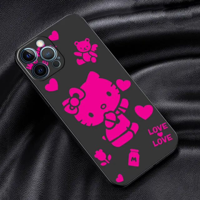 thumbnail image 1 of Funda de silicona para iPhone, carcasa negra, Hello Kitty, rosa, Kitty, blanco, 15, 14, SE, 13 Pro, 8, 7 Plus, 6s, XR, 11, XS, X, 12, Mini, 14 Pro Max, 1 of 5