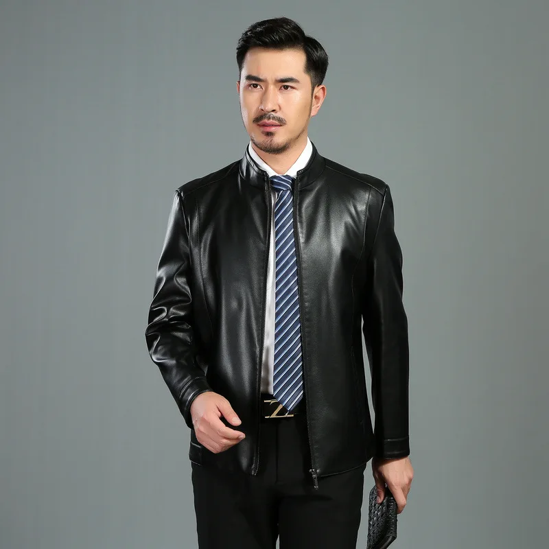 

Spring Autumn New Leather Jacket Men Business Casual PU Top Men's Leather Jackets Stand Collar Clothes Chaquetas Hombre FCY4658