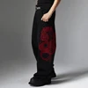 Dragon Embroidery Baggy Jeans Men Streetwear Hip Hop Black Loose Denim Pants 2