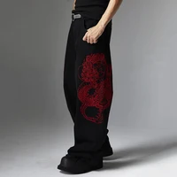 Dragon Embroidery Baggy Jeans Men Streetwear Hip Hop Black Loose Denim Pants 2