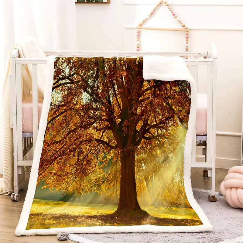 

Tree Design Winter Home Thick Blanket Front Polyester Back Cashmere Travel Adult and Children Custom Blanket Sofa Warm