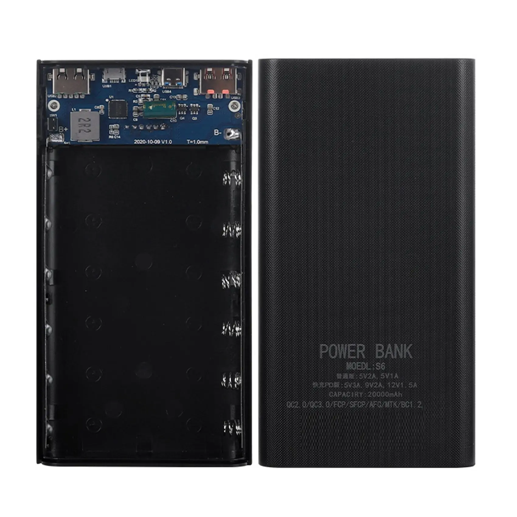 18650 배터리 보조배터리 박스, 22.5W 고속 충전 LCD 디스플레이, 20000MAh 파워 보드, 6X18650 배터리 보조베터리 케이스 (A)