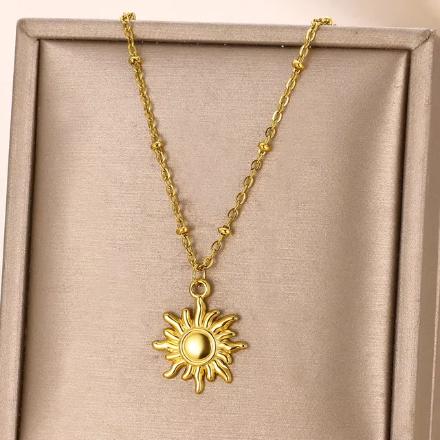 Collier géométrique en acier inoxydable pour femmes, pendentif tournesol, chaîne de clavicule, accessoires de bijoux esthétiques