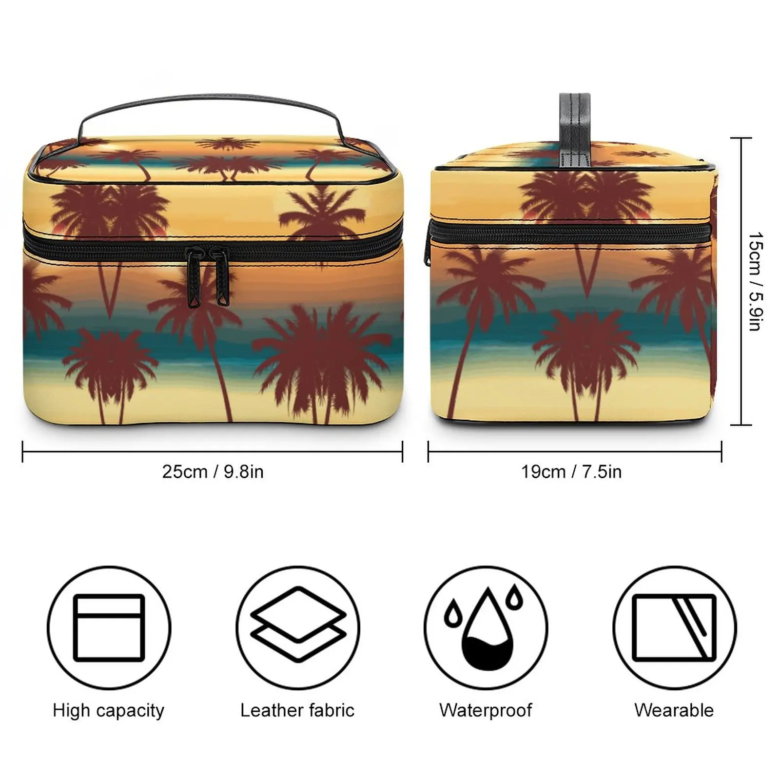 Customized Pattern Makeup Bag Beach Sunset Print Makeup Bag Women Multifunction Cosmetic Bag Toiletries Storage Wash Bag