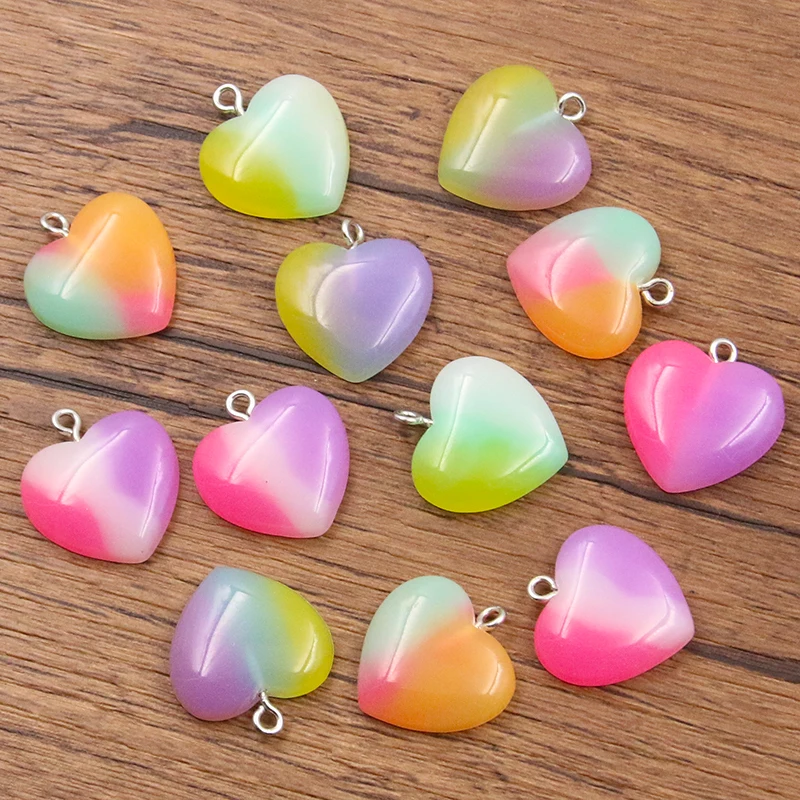 

10Pcs 21*23mm 4 Color Gradual Heart Resin Earring Charms Diy Findings 3D Phone Keychain Bracelets Pendant For Jewelry Making