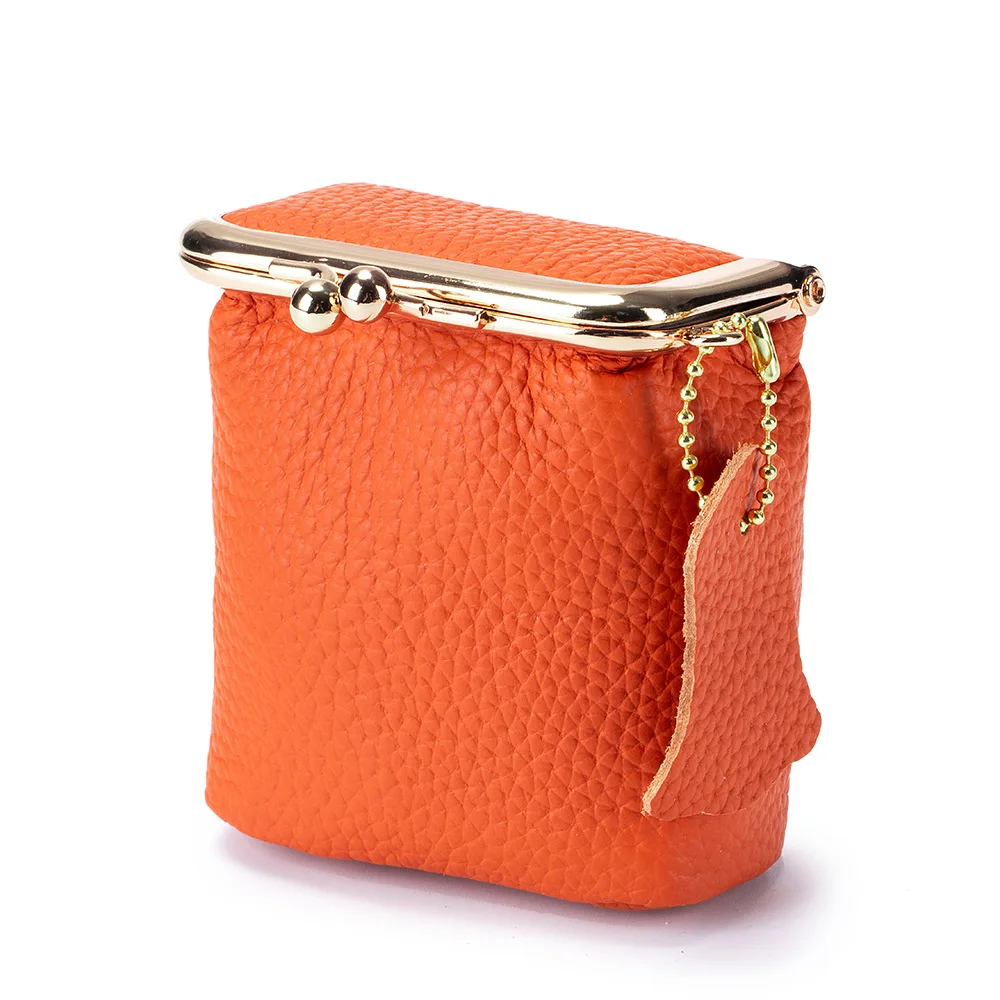 Elegant Women's Real Leather Cosmetic Bag with Golden Hasp - Compact Makeup and Coin Pouch