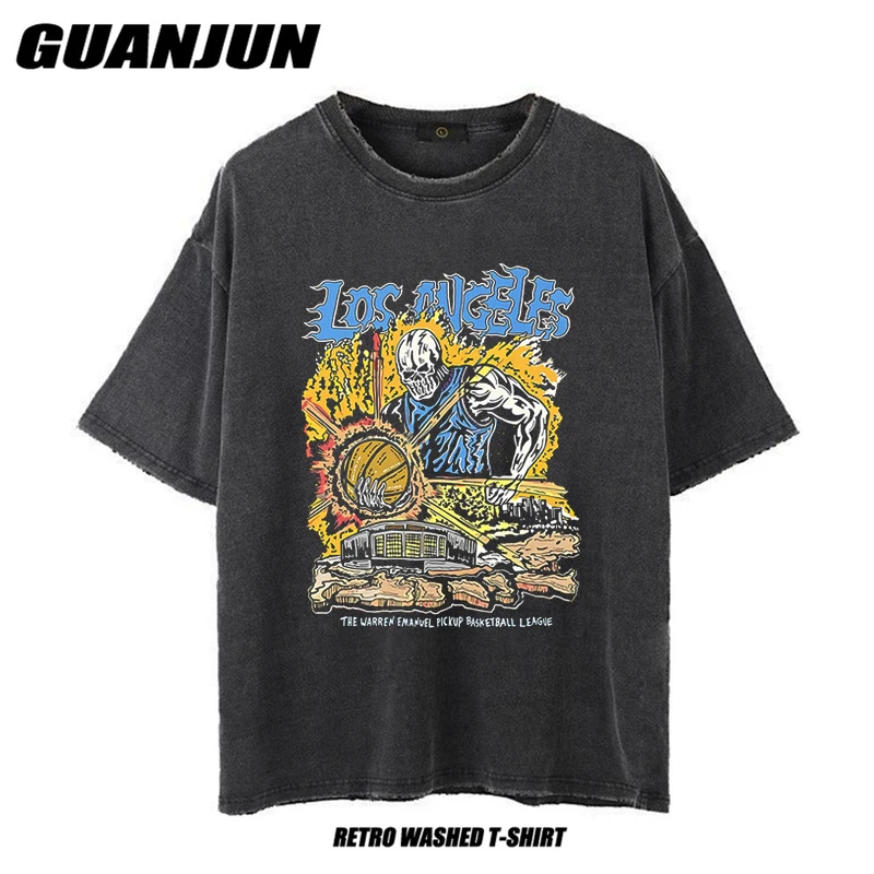 

Basketball Skull Graphic T Shirts Women Grunge Gothic Oversized Washed Tshirts Men Clothes Short Sleeve Tees Streetwear