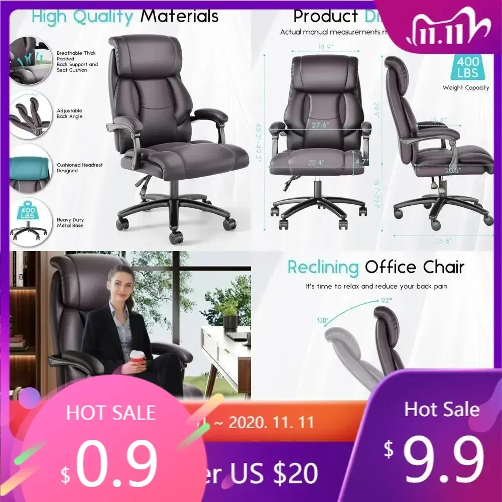 "ergonomic high-back desk chair: plush seat for large and tall executives with reclining feature"