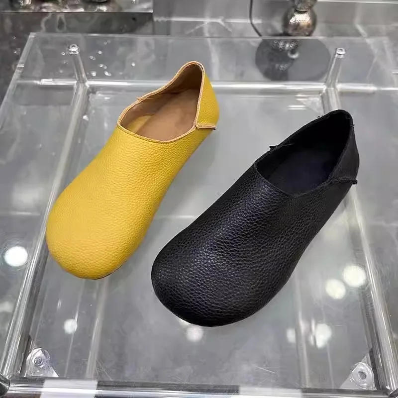Women's Flat Spring Genuine Leather Flat Shoes Sliding on Women's Bread Comfortable Women's Shoes 2