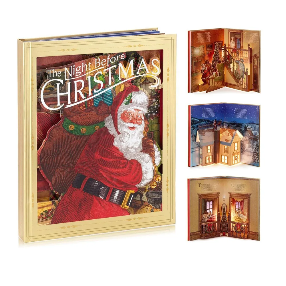 

Christmas Pop-Up Book with Light Sound on Christmas Eve The Night Before Christmas Decoration New Year Gifts for Children Kids