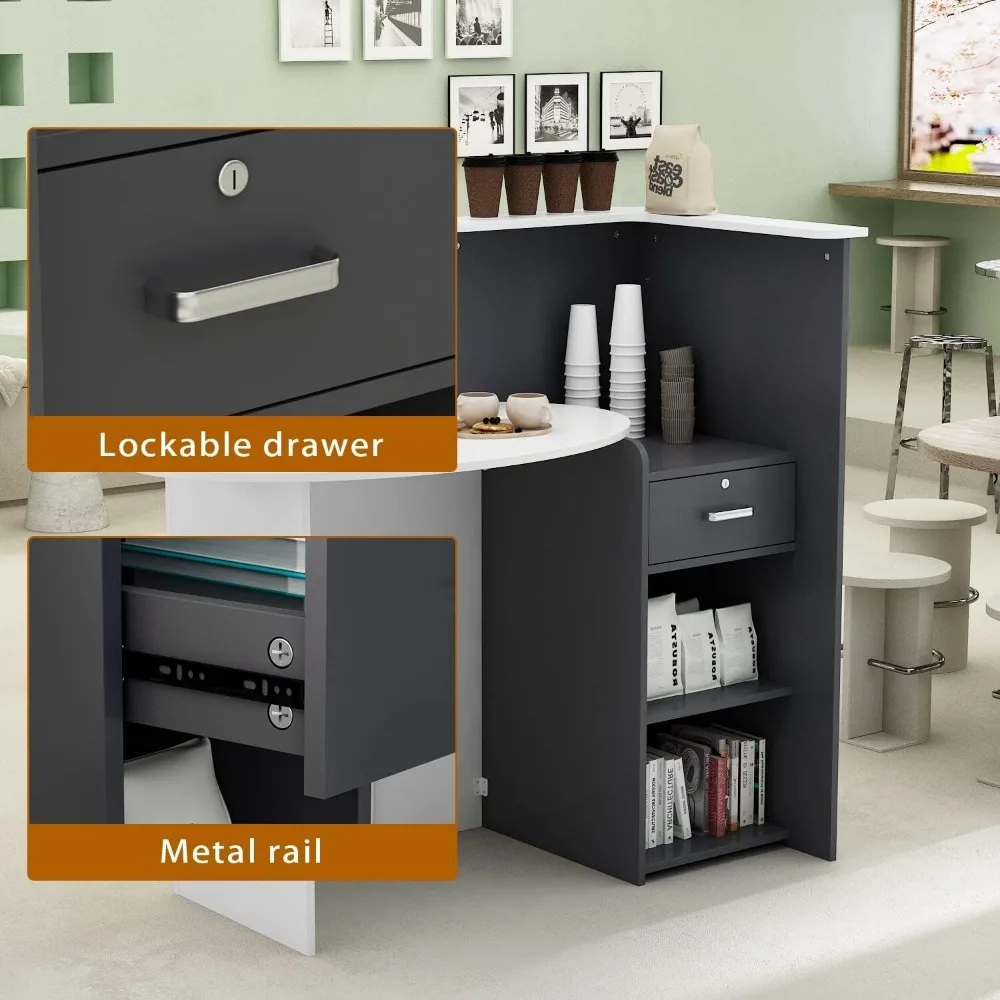 L-Shape Laminate Reception Desk Black Bohemian Eclectic Urban L-Shape Matte Drawers