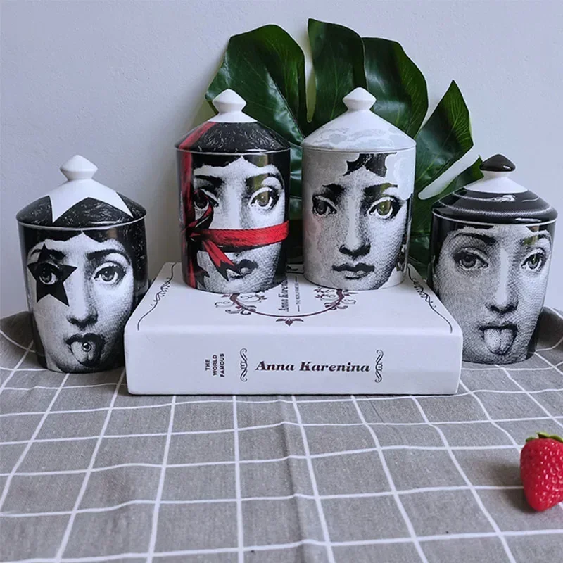 Ceramic Storage Jar Creative Milan style Storage Tank with Lid Human Face Vintage Candle Holder Makeup Brush&pen Jar Ceramic Diy Desk Decoration