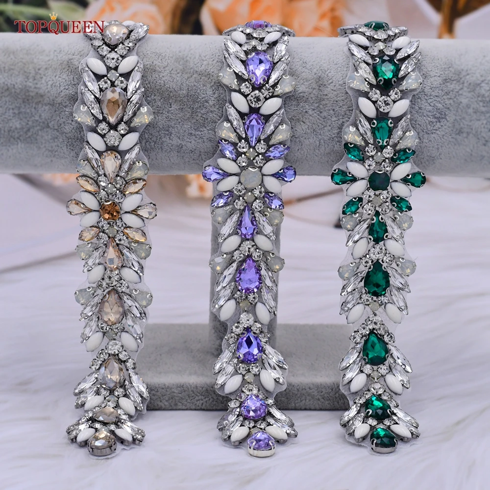 Bridal Gown Belts Bling Prom Colorful Rhinestone Applique for wedding Dress Gown Decorative Satin Sashes bridal waistband bridal dress decoration